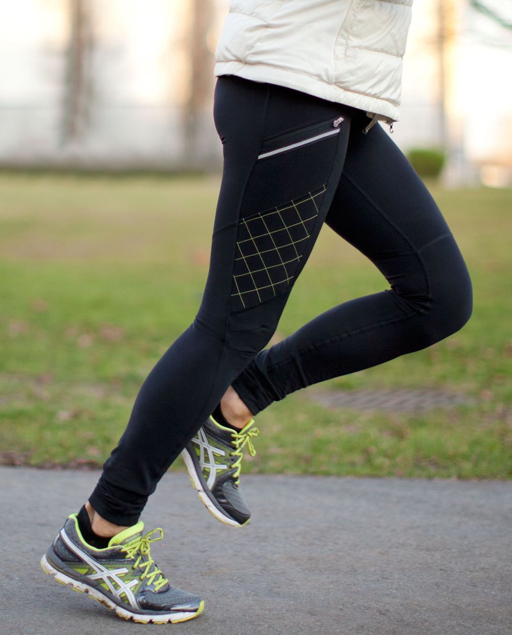 Lululemon Run:  Toasty Tech Tight - Black / Wee Are From Space Polar Cream Clarity Yellow