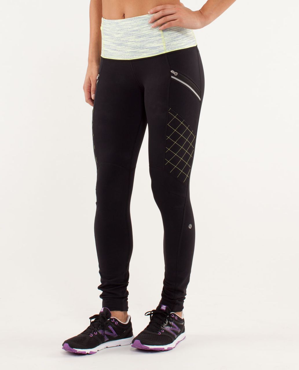 Lululemon Run:  Toasty Tech Tight - Black / Wee Are From Space Polar Cream Clarity Yellow