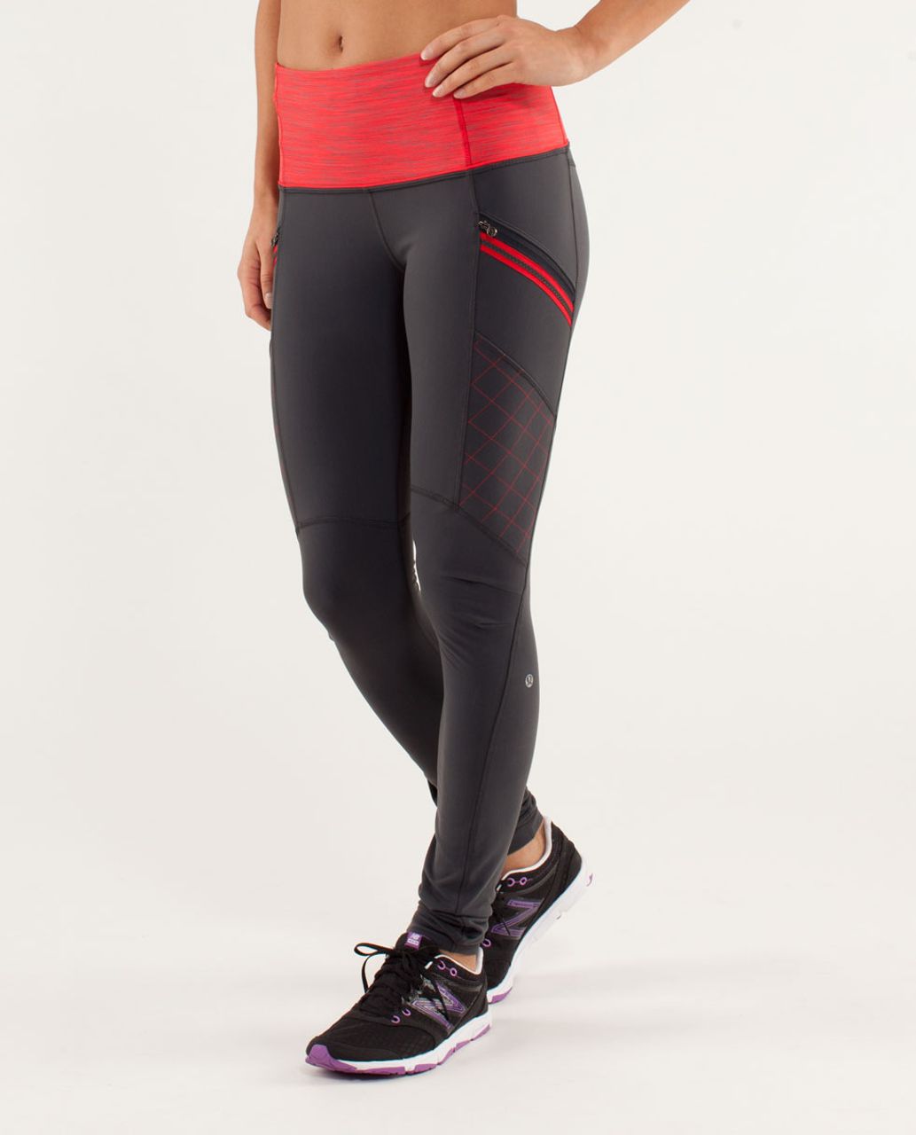 Lululemon Run:  Toasty Tech Tight - Deep Coal / Wee Are From Space Love Red Coal