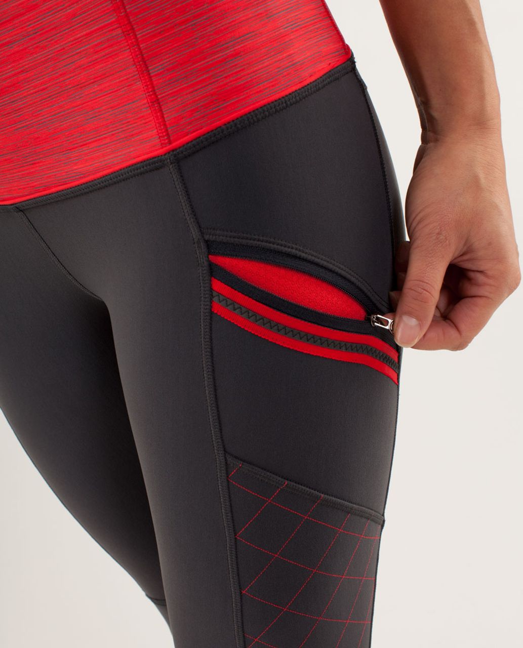 Lululemon Run:  Toasty Tech Tight - Deep Coal / Wee Are From Space Love Red Coal