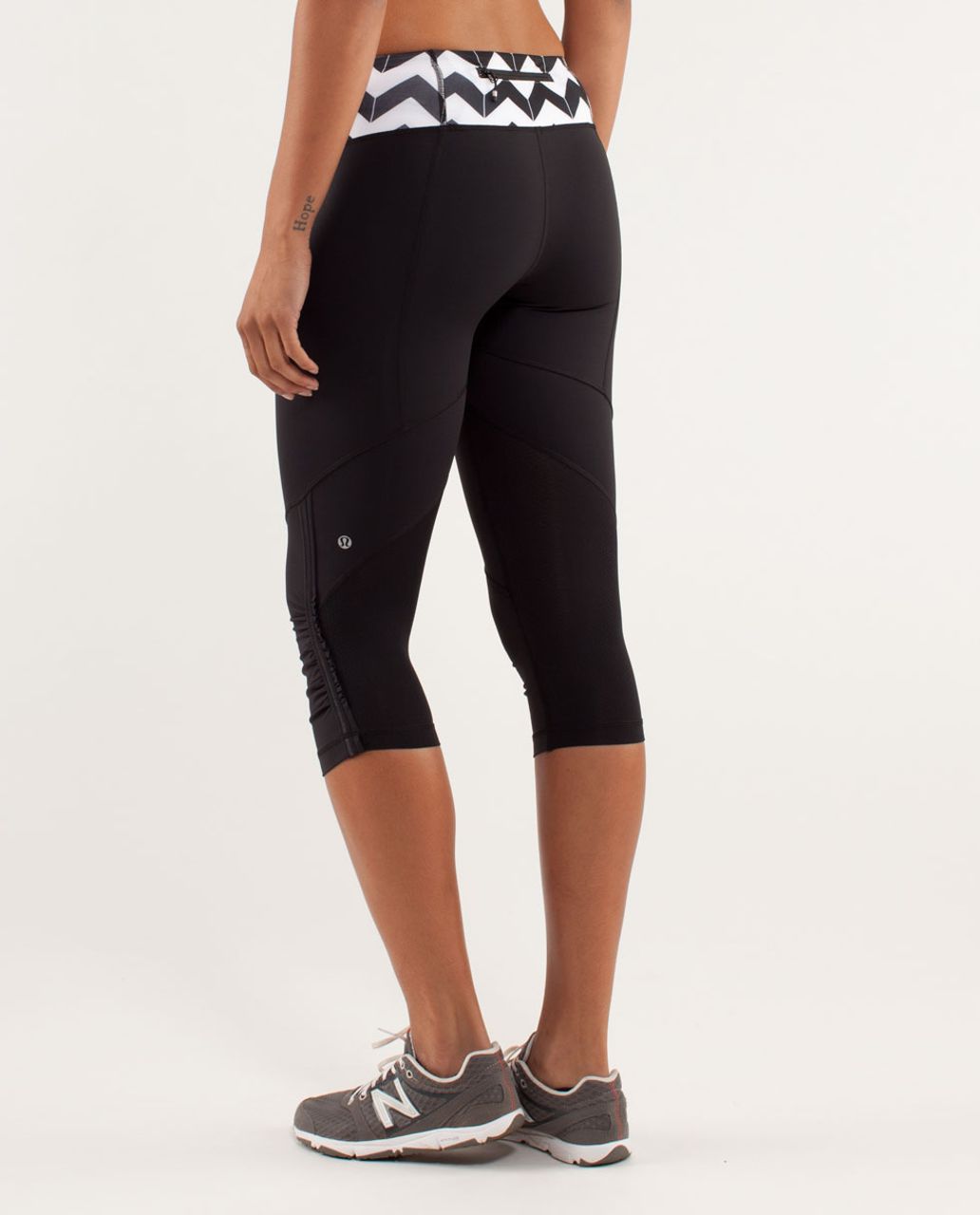 Lululemon Run:  For Your Life Crop - Black / Arrow Chevron White Black