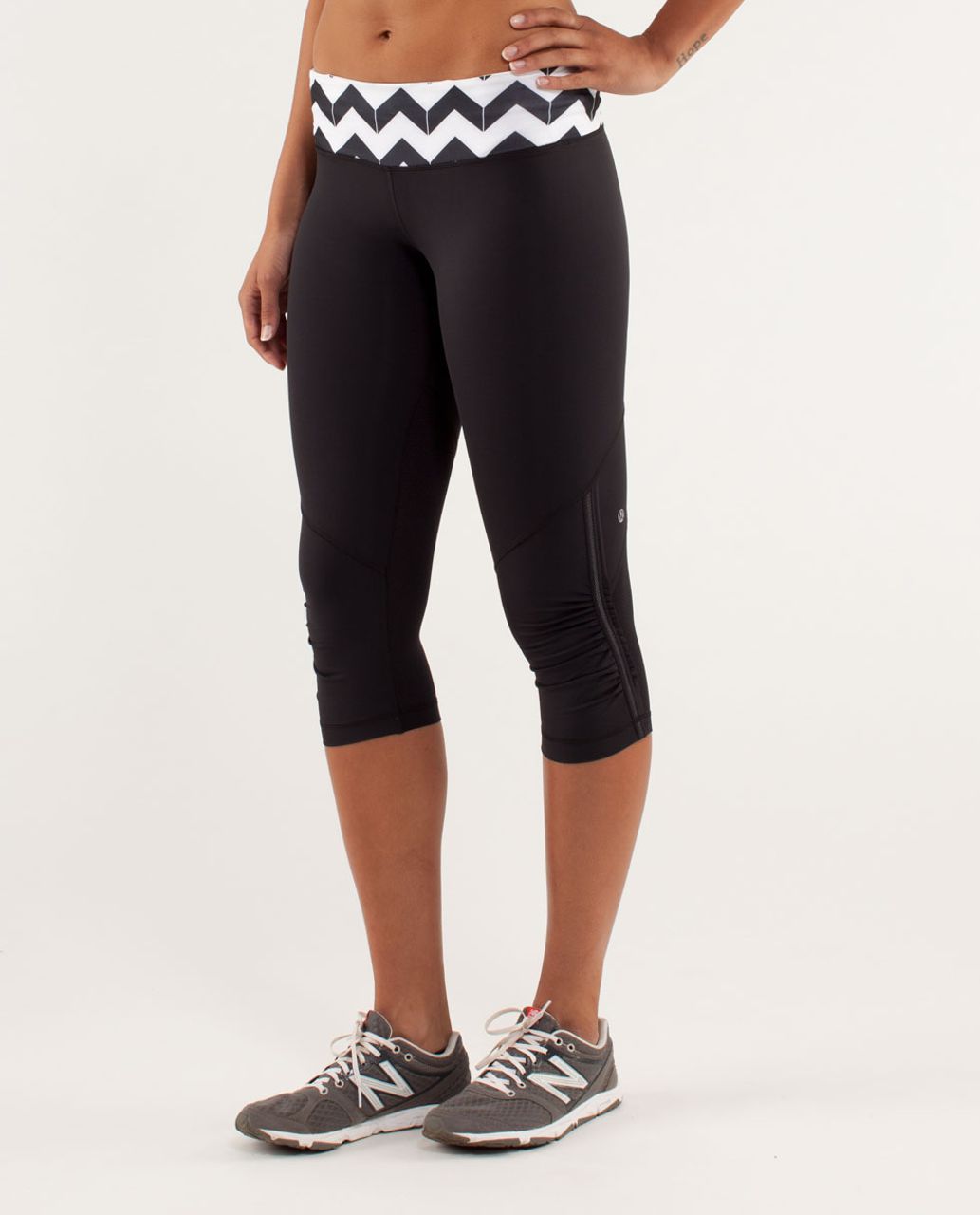 Lululemon Run:  For Your Life Crop - Black / Arrow Chevron White Black