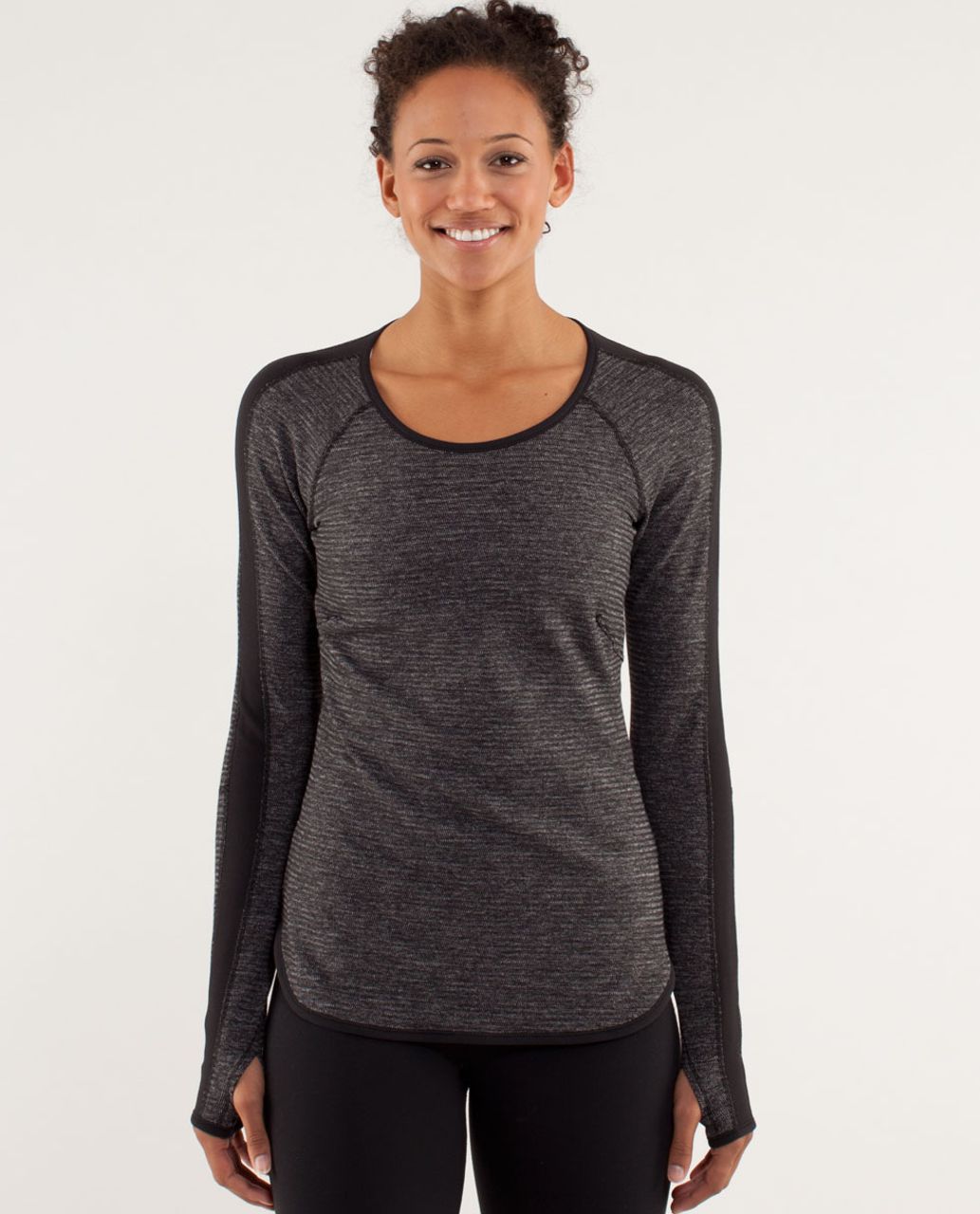 Lululemon Runder Under Long Sleeve - Mini Check Pique Black Heathered Black