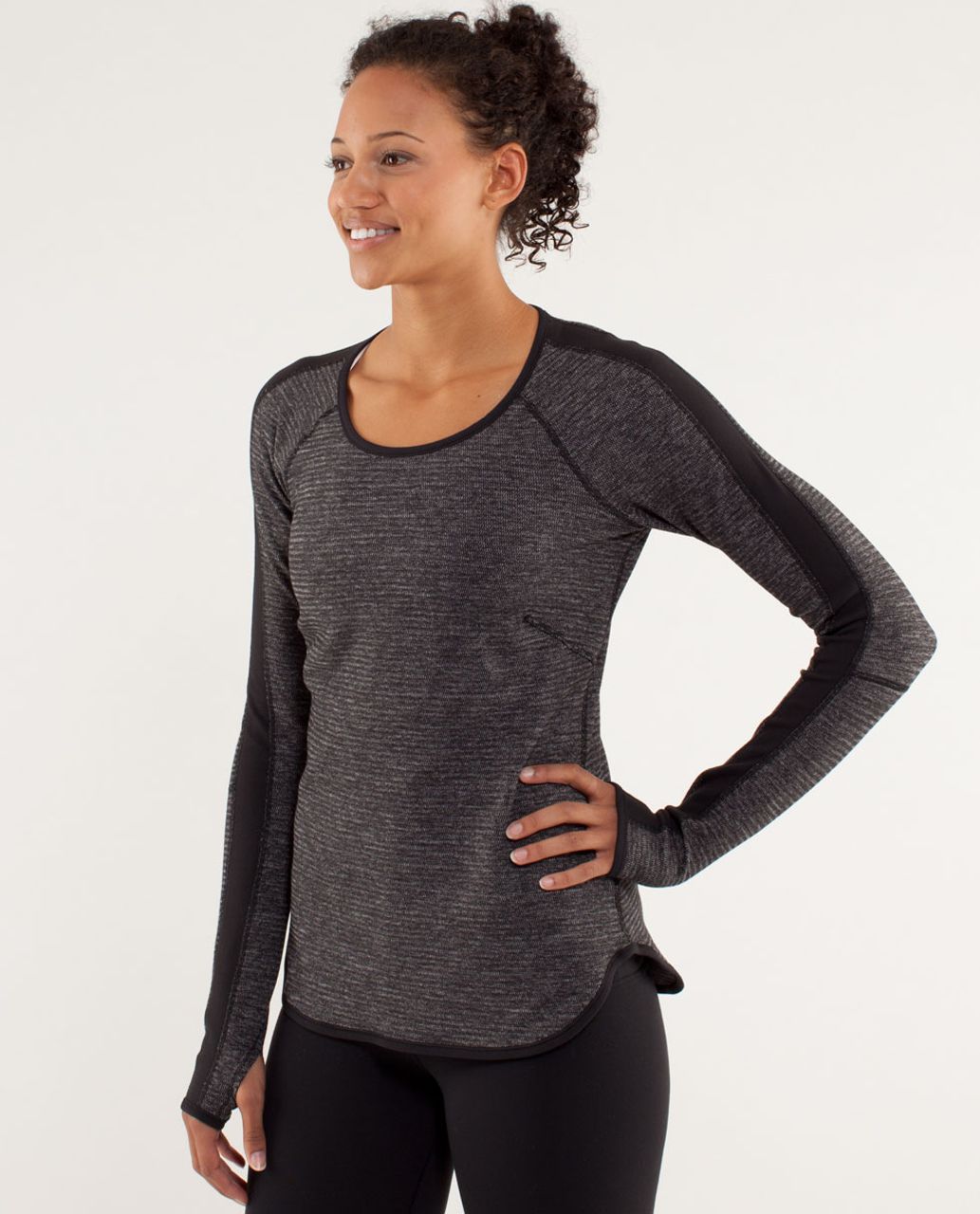 Lululemon Runder Under Long Sleeve - Mini Check Pique Black Heathered Black