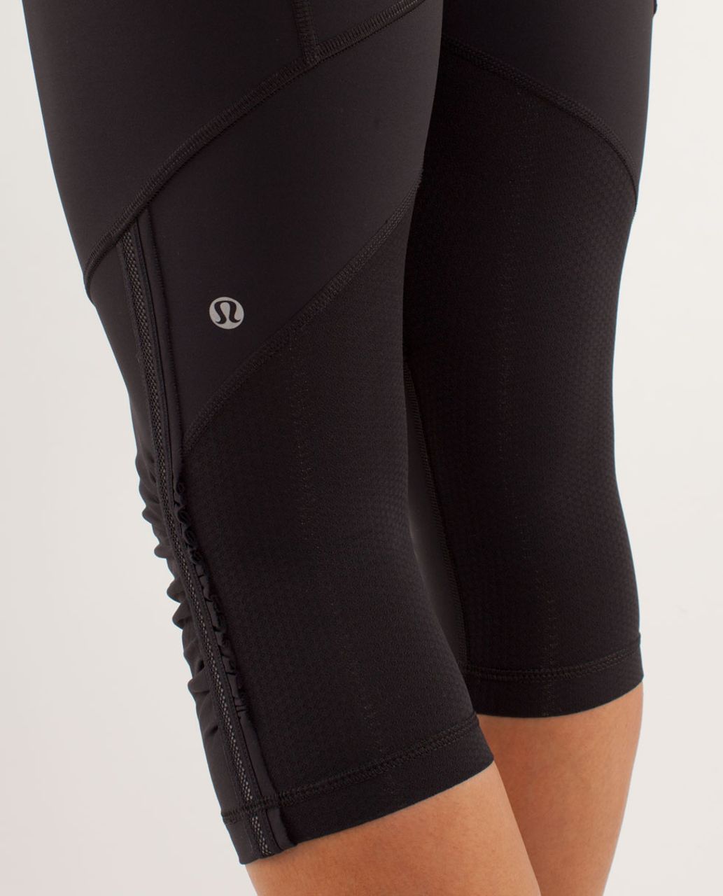 Lululemon Run:  For Your Life Crop - Black / Laceoflage Polar Cream Black