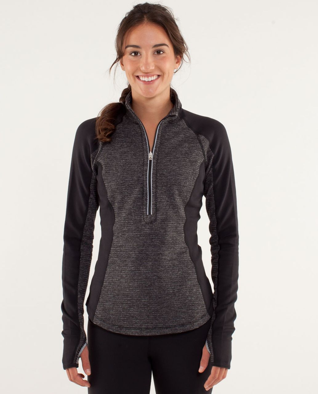 Lululemon Run:  U-Turn Pullover - Mini Check Pique Black Heathered Black