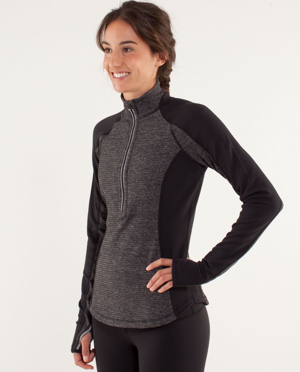 Lululemon Run:  U-Turn Pullover - Mini Check Pique Black Heathered Black