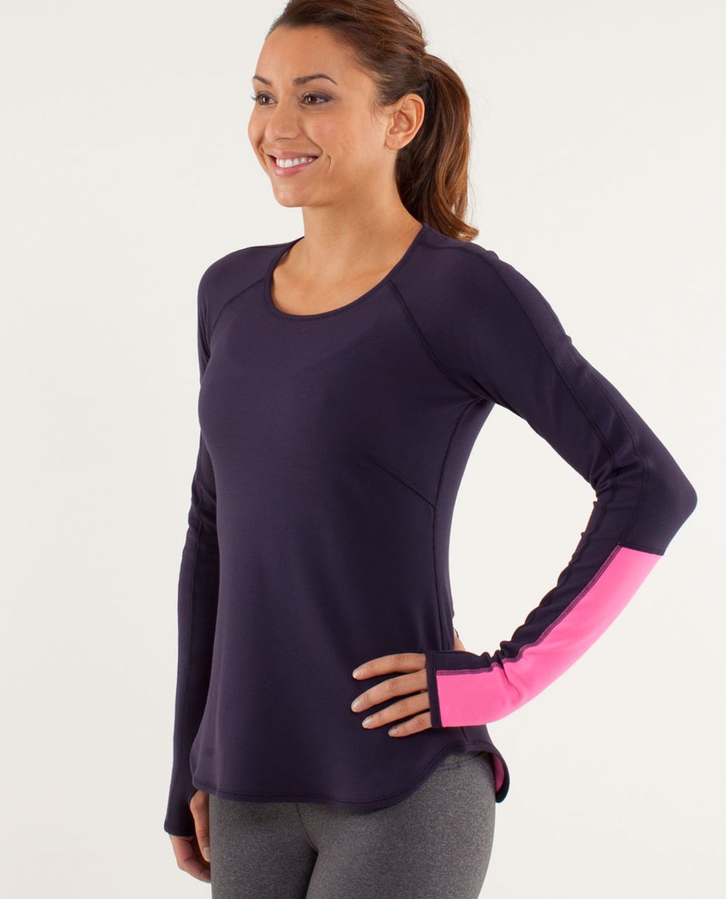 Lululemon Runder Under Long Sleeve - Black Swan / Raspberry Glo Light