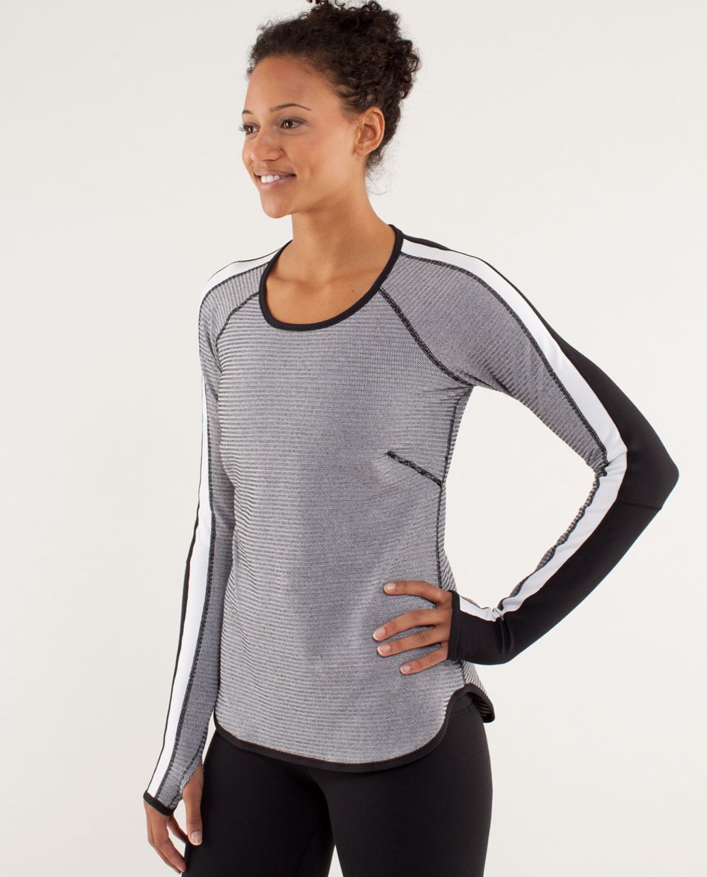 Lululemon Runder Under Long Sleeve - Mini Check Pique Black White ...