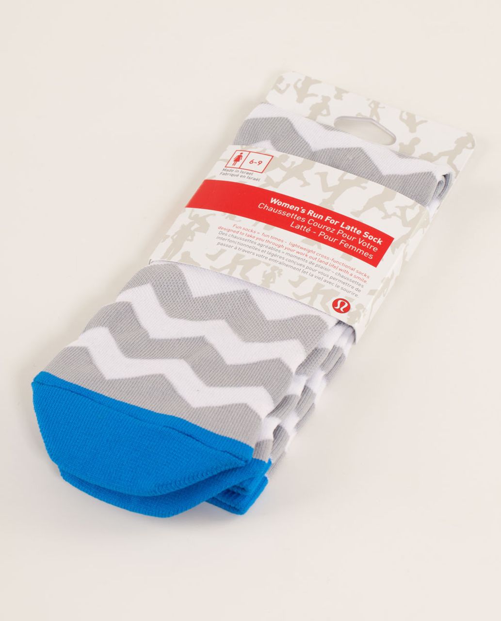 Lululemon Women's Run For A Latte Sock - Chevron Beaming Blue White