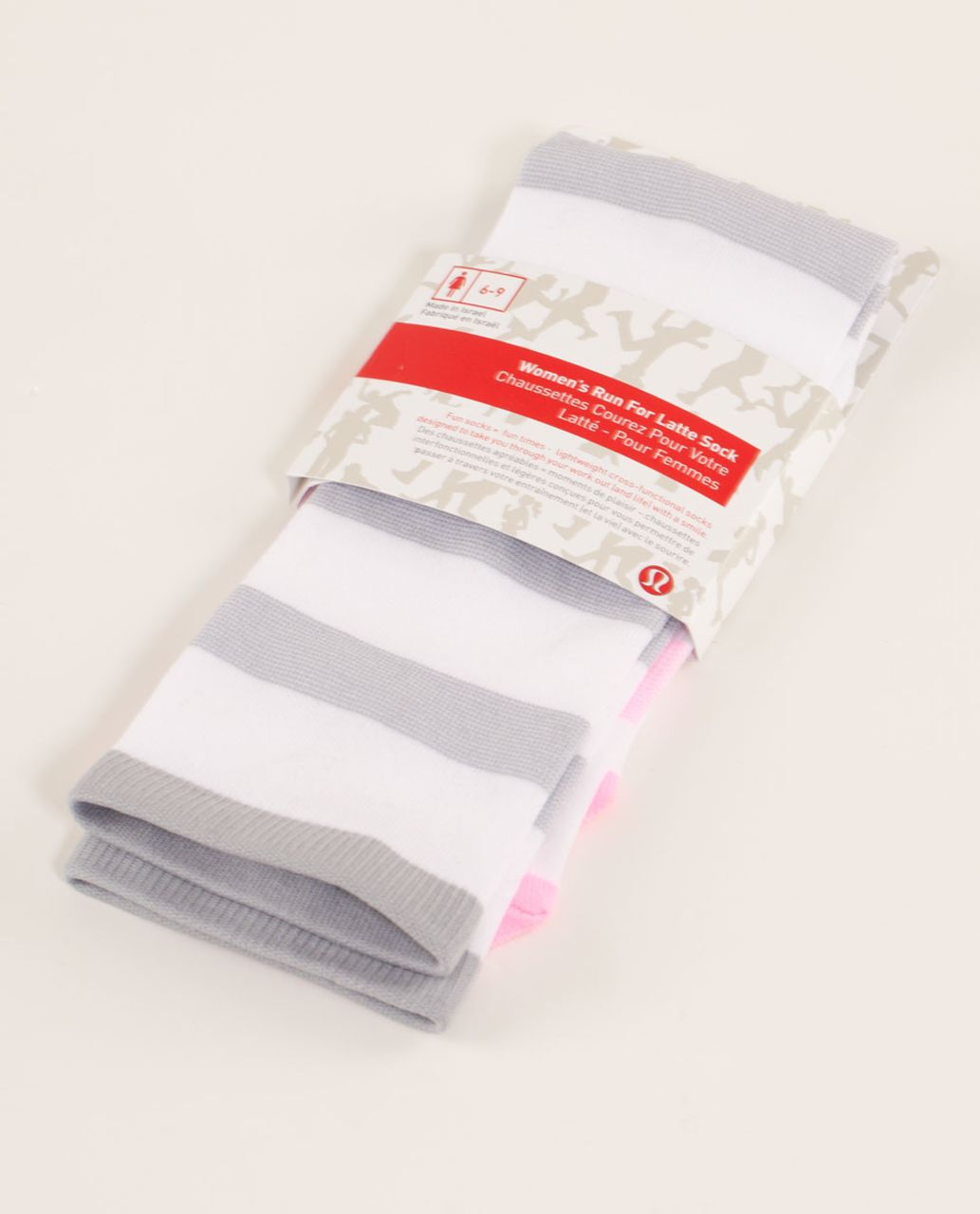 Lululemon Women's Run For A Latte Sock - Micro Macro Stripe Silver Slate White Pink Shell