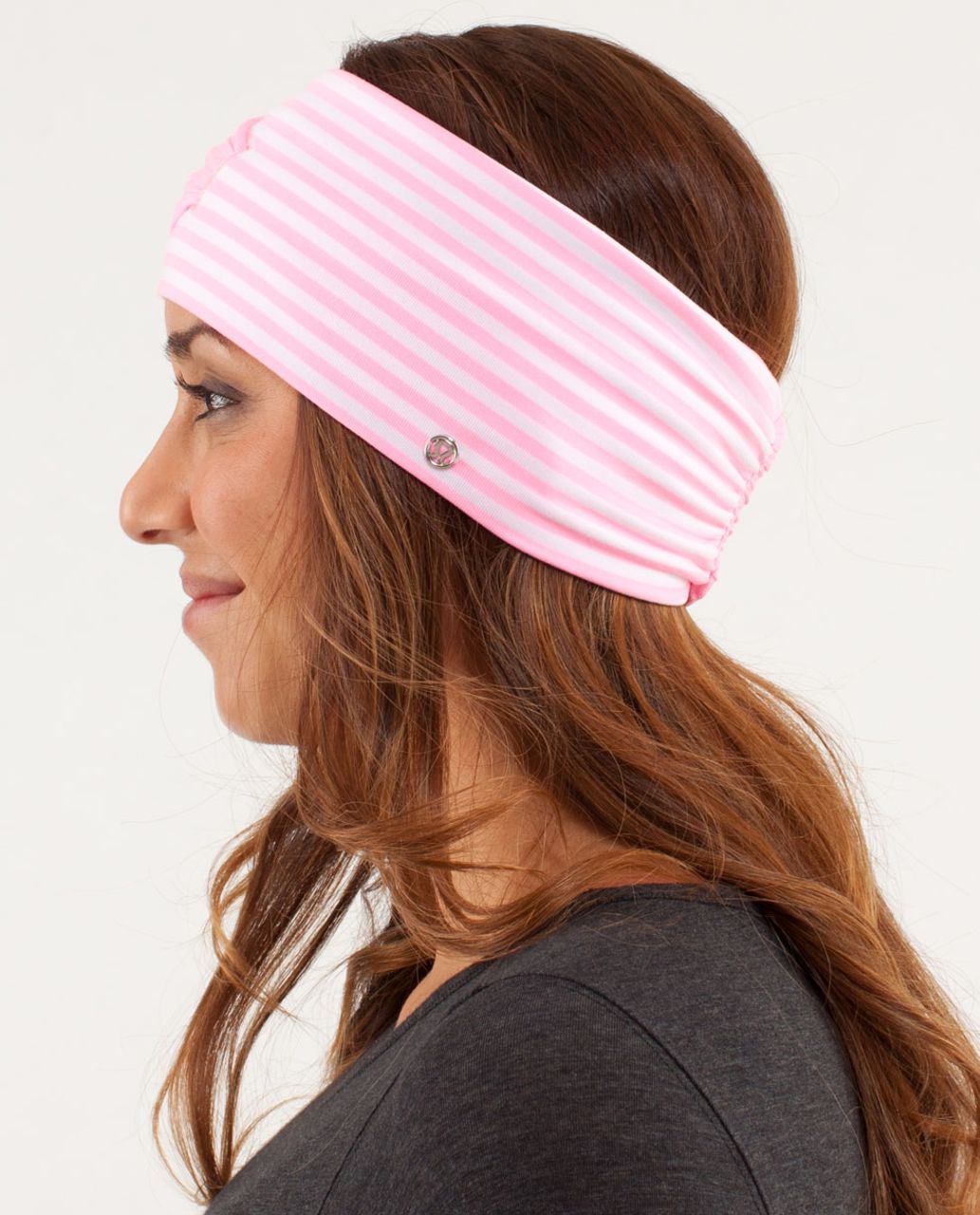 Lululemon Post Headstand Headhugger - Classic Stripe White Pink Shell / Pink Shell