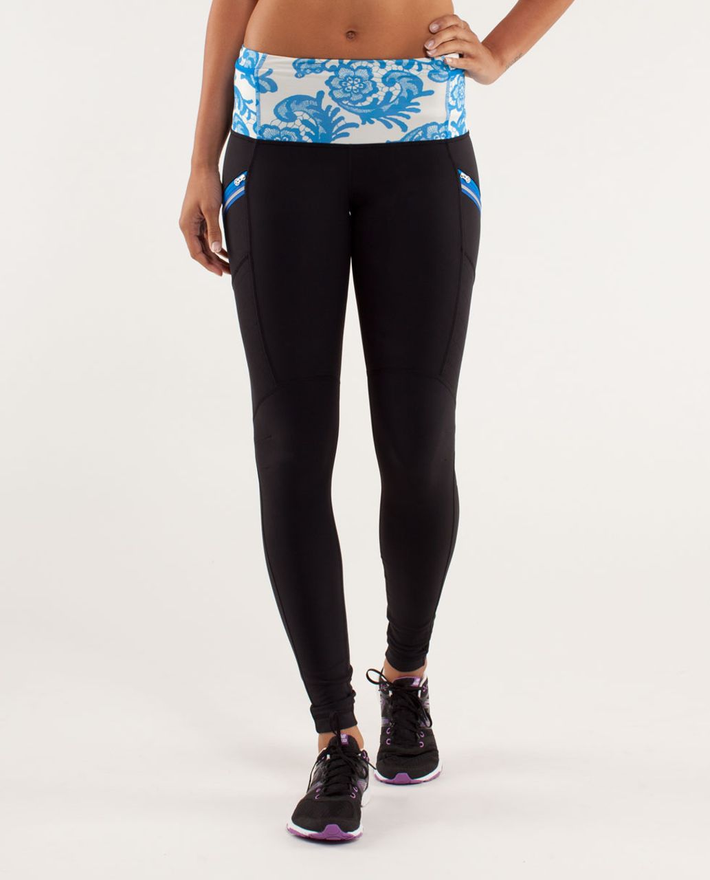 Lululemon Run:  Toasty Tech Tight - Black / Laceoflage Polar Cream Beaming Blue / Polar Cream