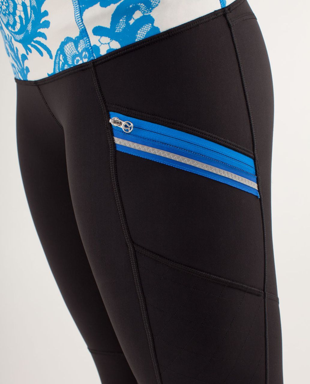 Lululemon Run:  Toasty Tech Tight - Black / Laceoflage Polar Cream Beaming Blue / Polar Cream