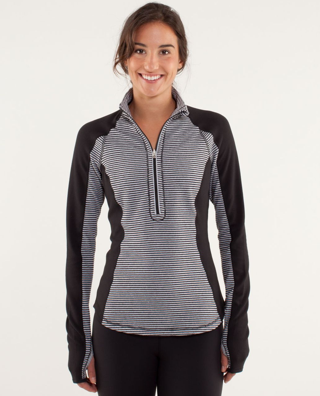 Lululemon Run:  U-Turn Pullover - Mini Check Pique Black White