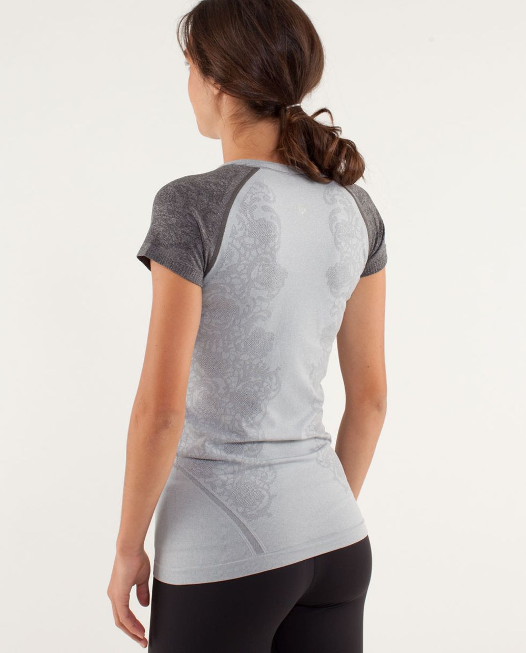 Lululemon Run:  Swiftly Tech Short Sleeve *Lace - Silver Slate / Black