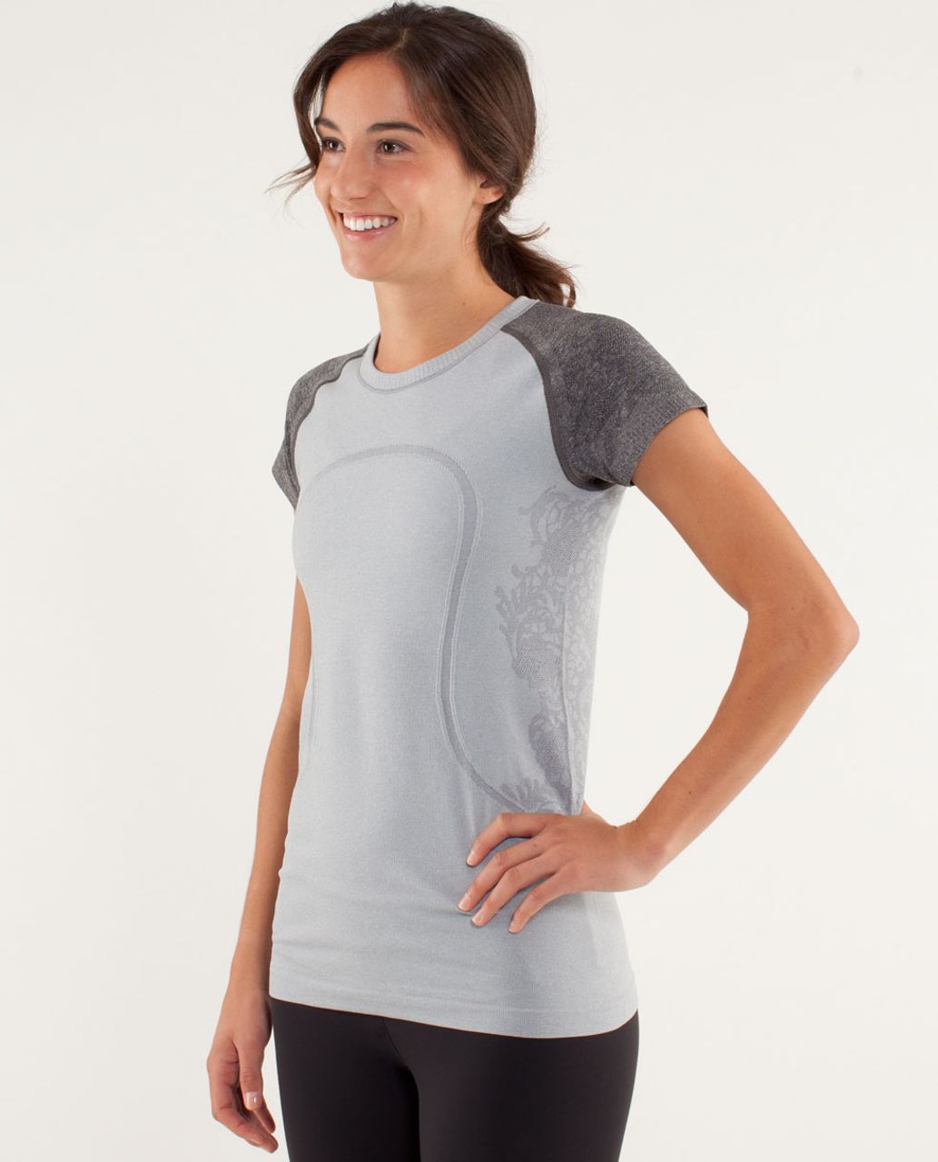 Lululemon Run:  Swiftly Tech Short Sleeve *Lace - Silver Slate / Black