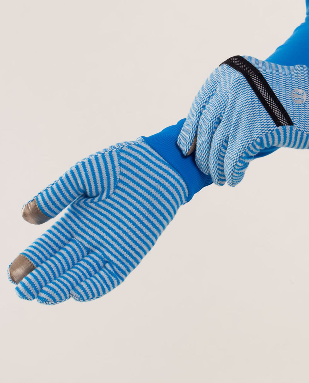 Lululemon Brisk Run Gloves - Mini Check Pique Beaming Blue Polar Cream