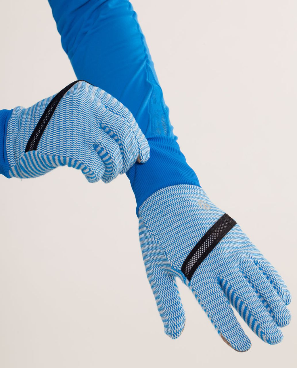 Lululemon Brisk Run Gloves - Mini Check Pique Beaming Blue Polar Cream