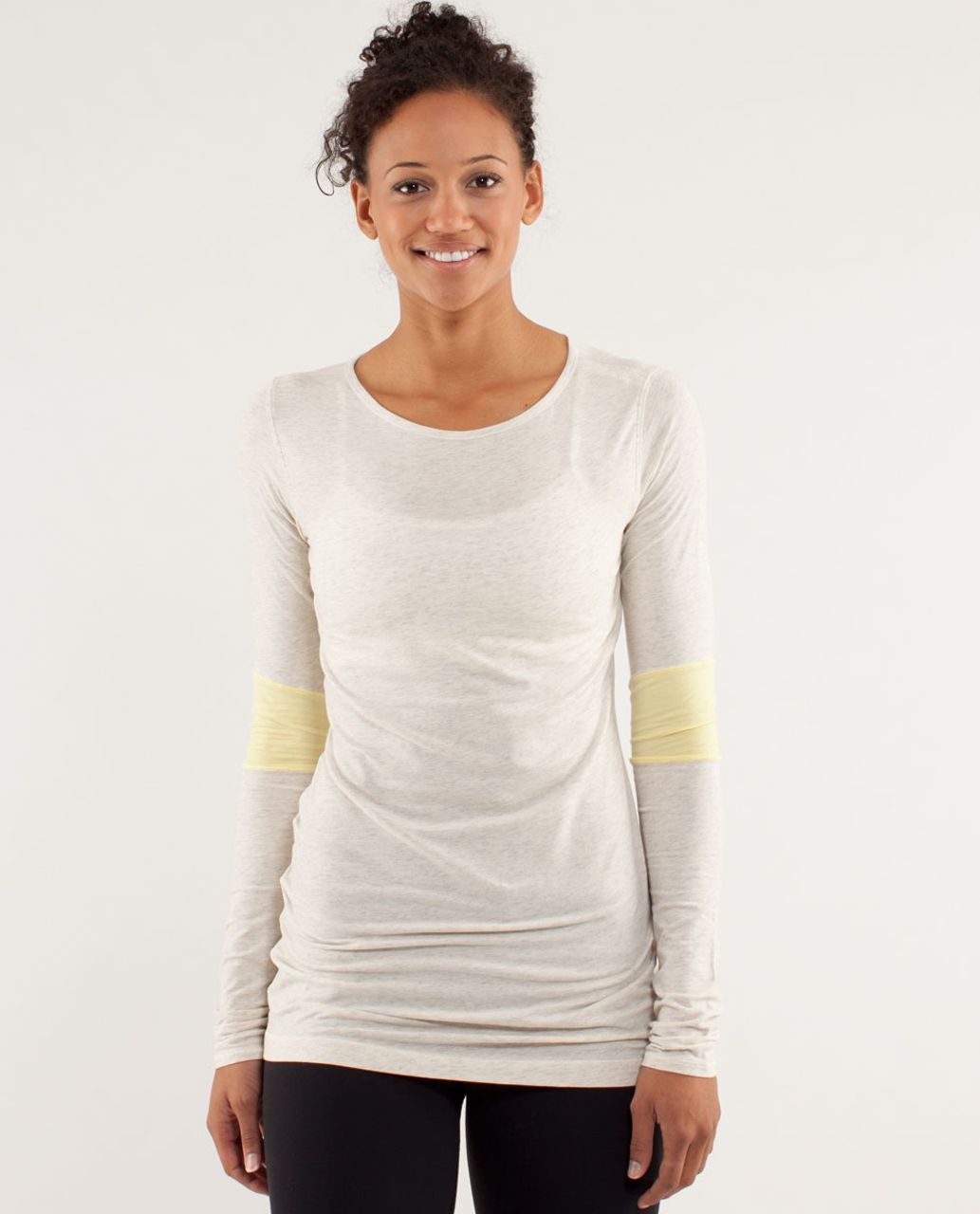 Lululemon Devotion Long Sleeve Tee - Heathered Polar Cream / Clarity Yellow