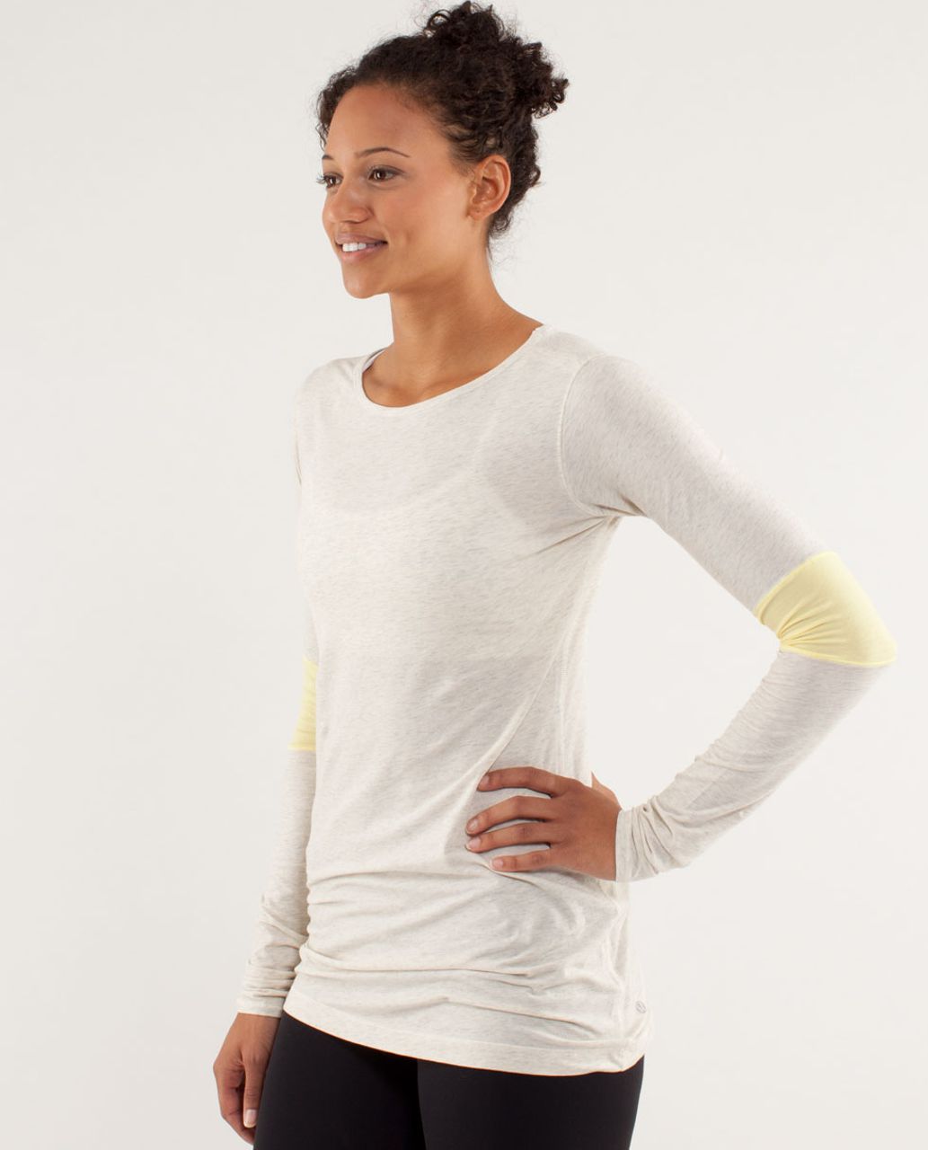 Lululemon Devotion Long Sleeve Tee - Heathered Polar Cream / Clarity Yellow