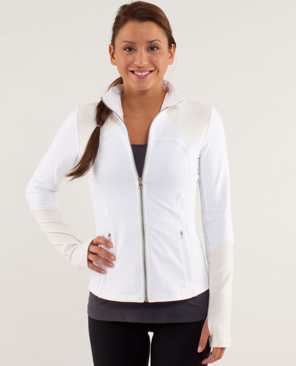 Lululemon white herringbone forme jacket heathered paris pink speed shorts  - Agent Athletica