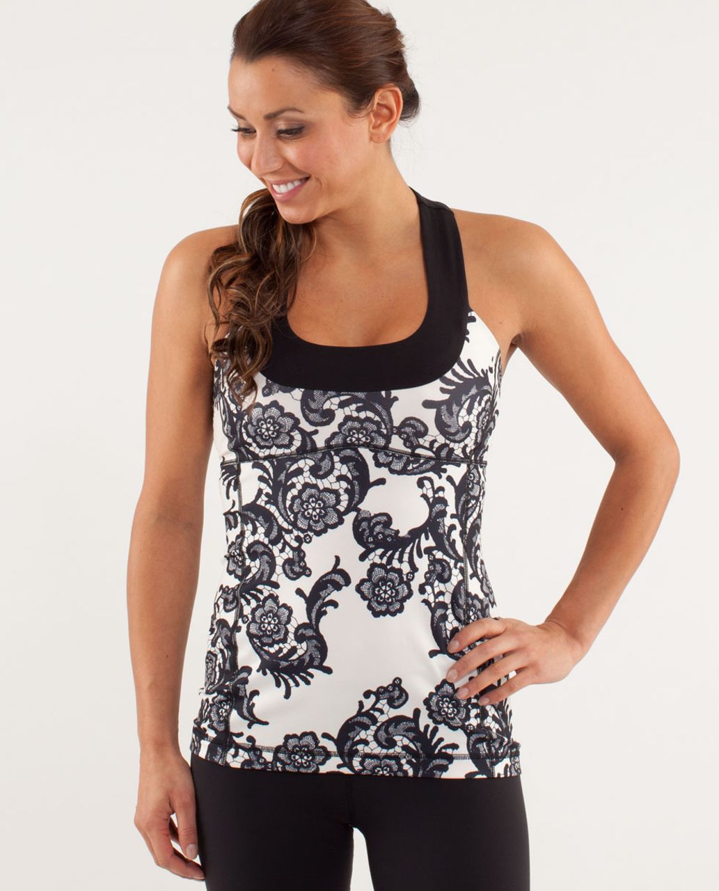 Lululemon Scoop Neck Tank - Laceoflage Polar Cream Black / Black