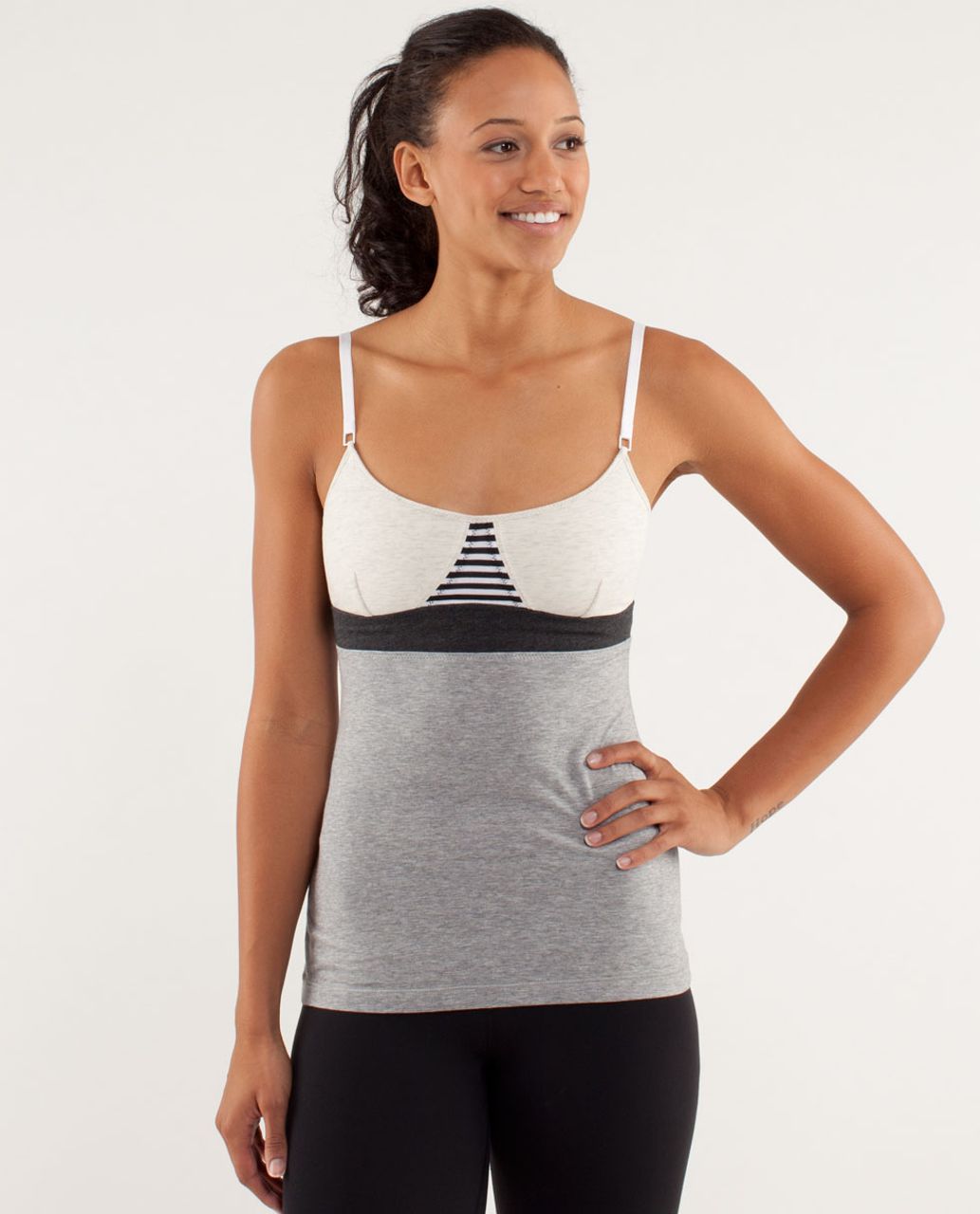 Lululemon Contentment Triangle Tank - Heathered Silver Slate / Heathered Polar Cream / Classic Stripe Black White / Black