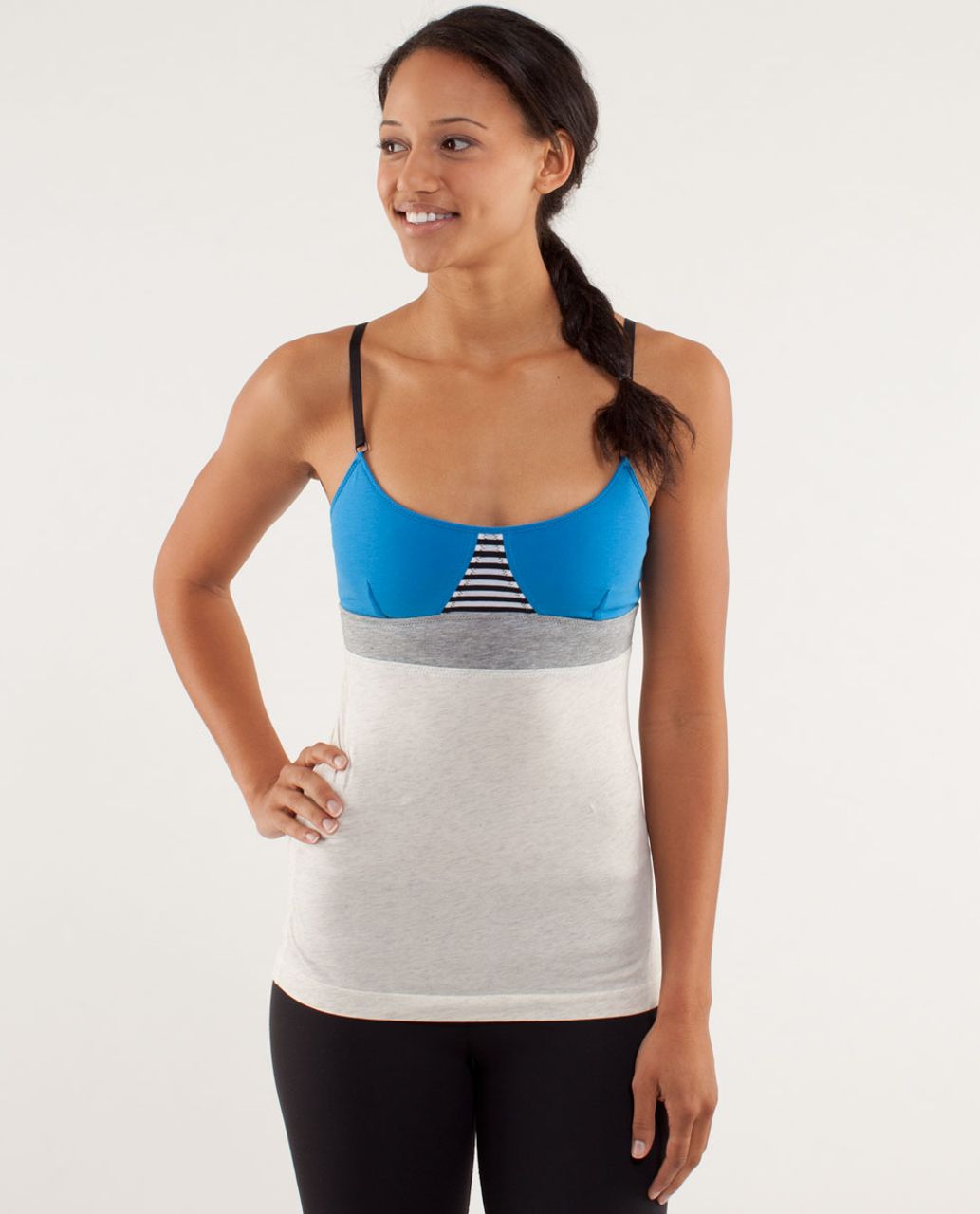 Lululemon Contentment Triangle Tank - Heathered Polar Cream / Beaming Blue / Classic Stripe Black White