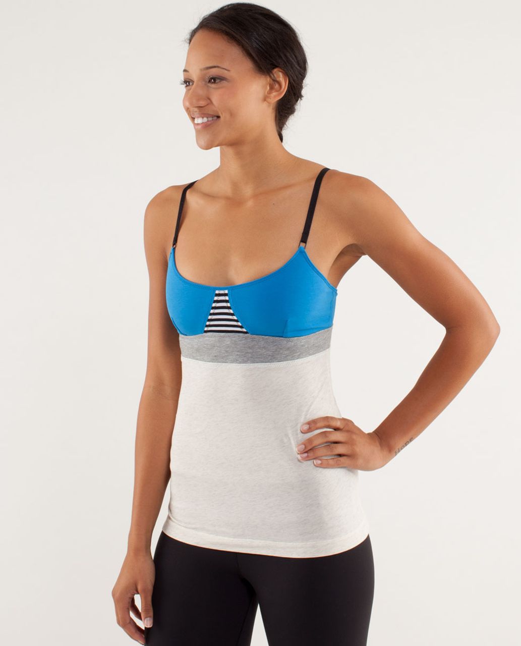 Lululemon Contentment Triangle Tank - Heathered Polar Cream / Beaming Blue / Classic Stripe Black White