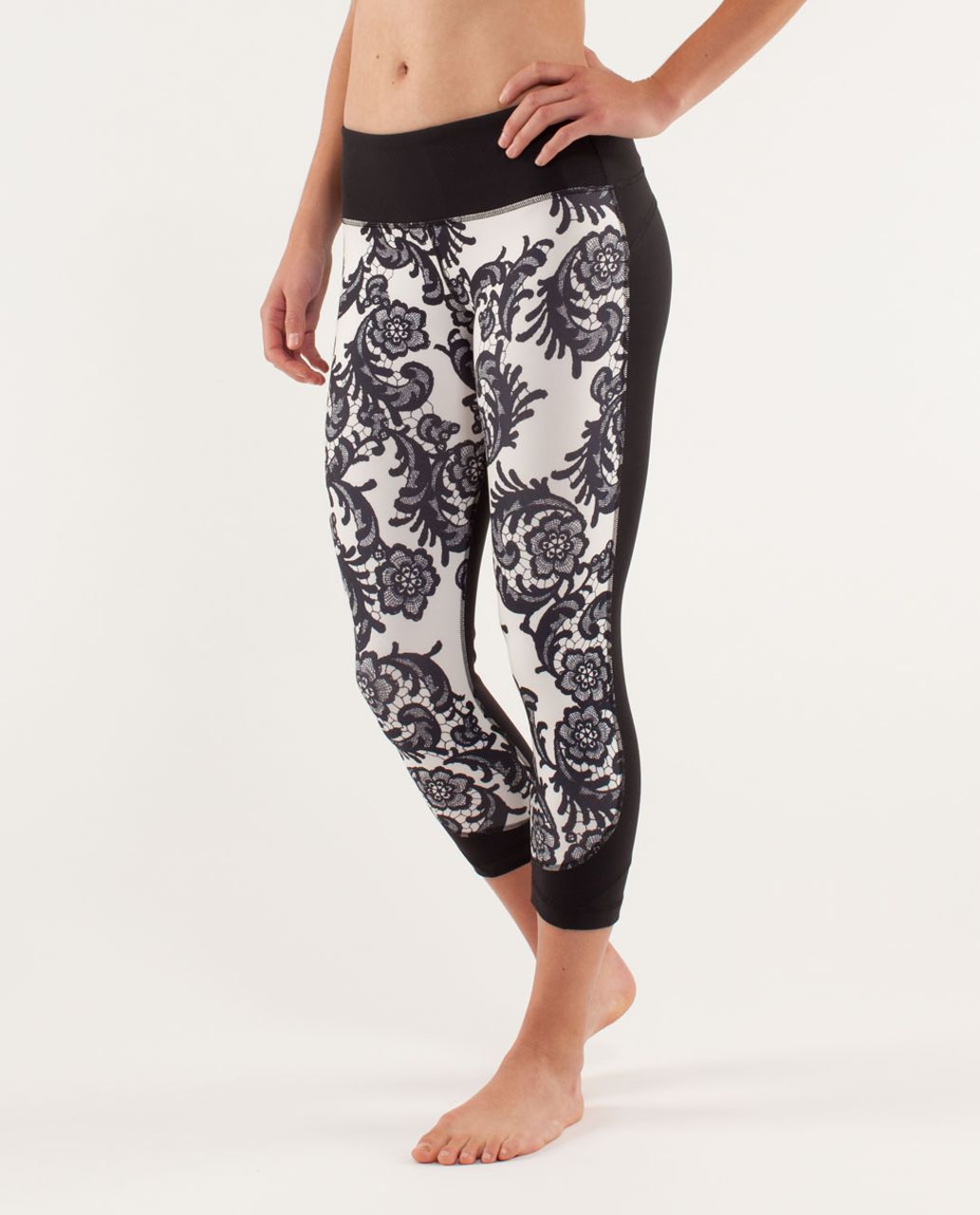 Lululemon Lustrous Crop - Laceoflage Polar Cream Black / Black - lulu ...