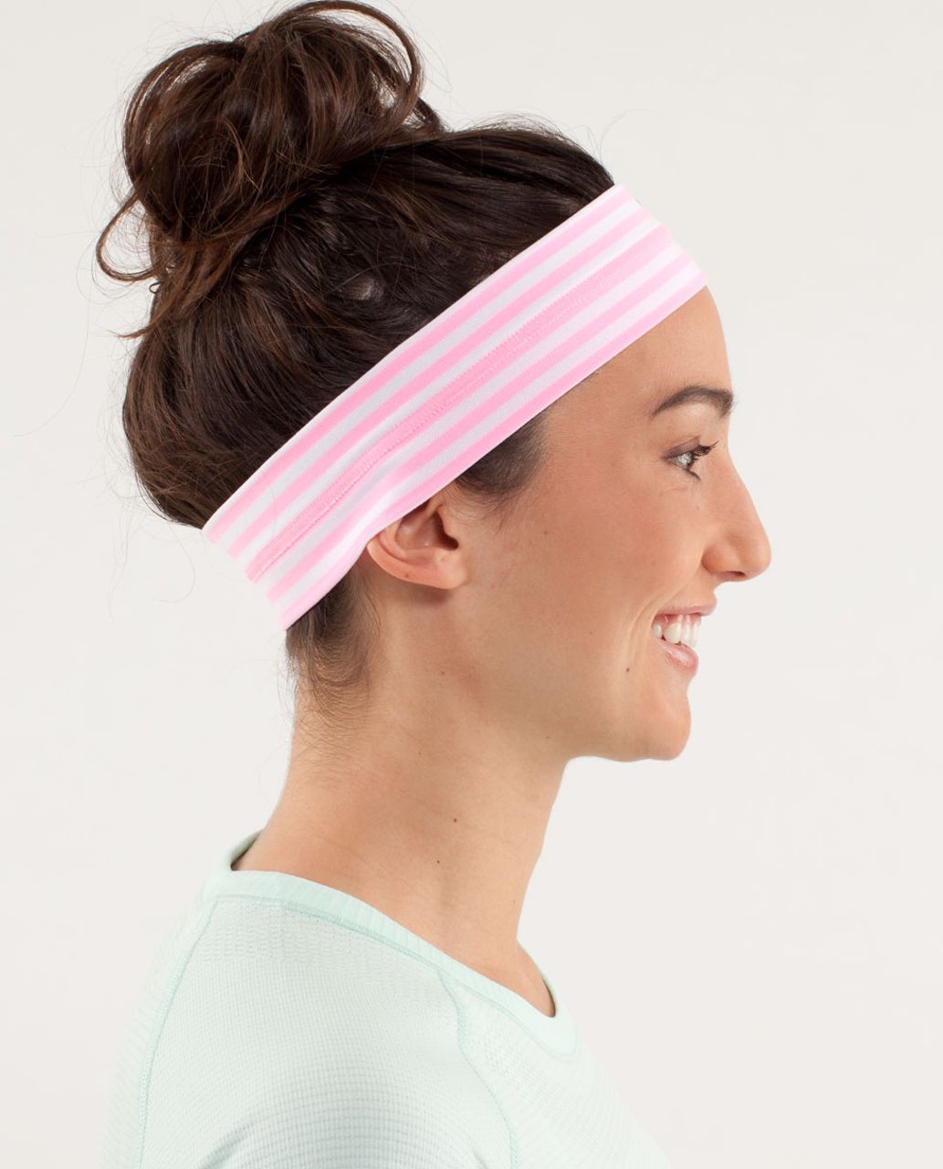 Lululemon Fly Away Tamer Headband - Classic Stripe White Pink Shell