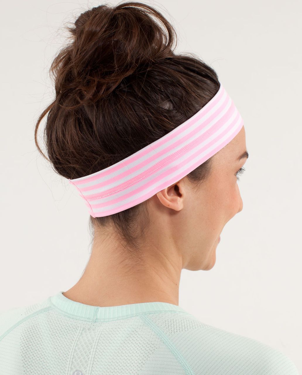 Lululemon Fly Away Tamer Headband - Classic Stripe White Pink Shell