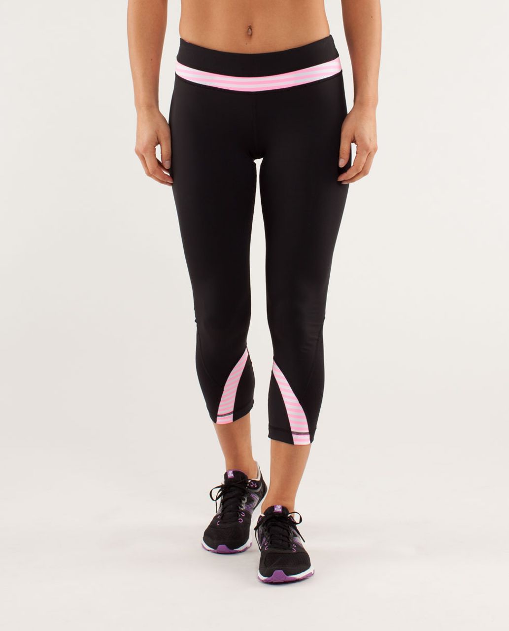 Lululemon Run:  Inspire Crop II - Black / Classic Stripe White Pink Shell