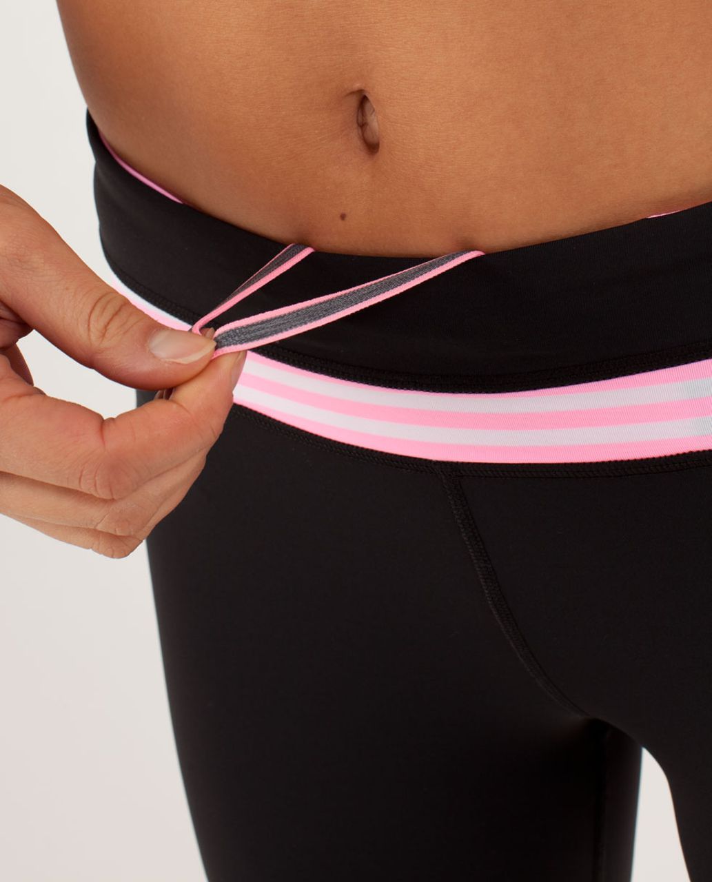 Lululemon Run:  Inspire Crop II - Black / Classic Stripe White Pink Shell