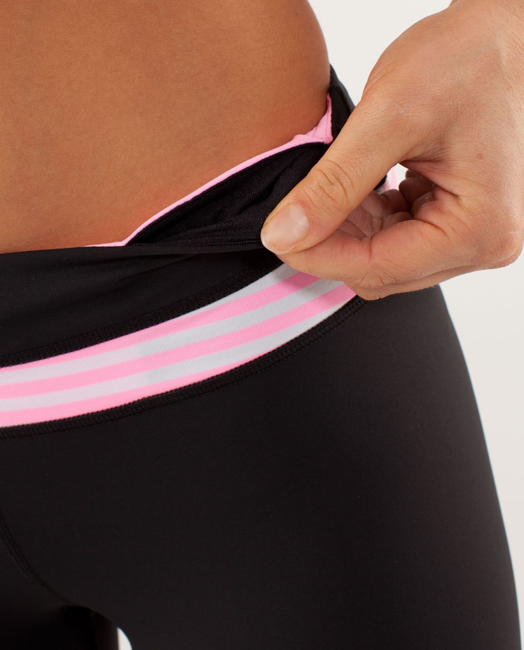 Lululemon Run:  Inspire Crop II - Black / Classic Stripe White Pink Shell