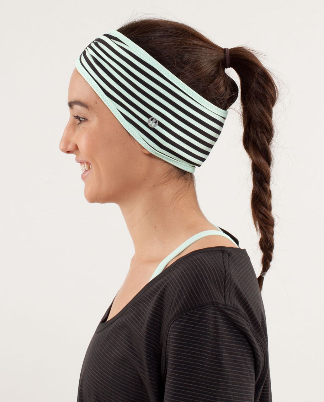 Lululemon Brisk Run Headband - Classic Stripe Mint Moment Black / Mint Moment