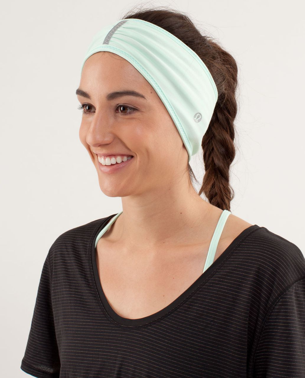 Lululemon Brisk Run Headband - Classic Stripe Mint Moment Black / Mint Moment