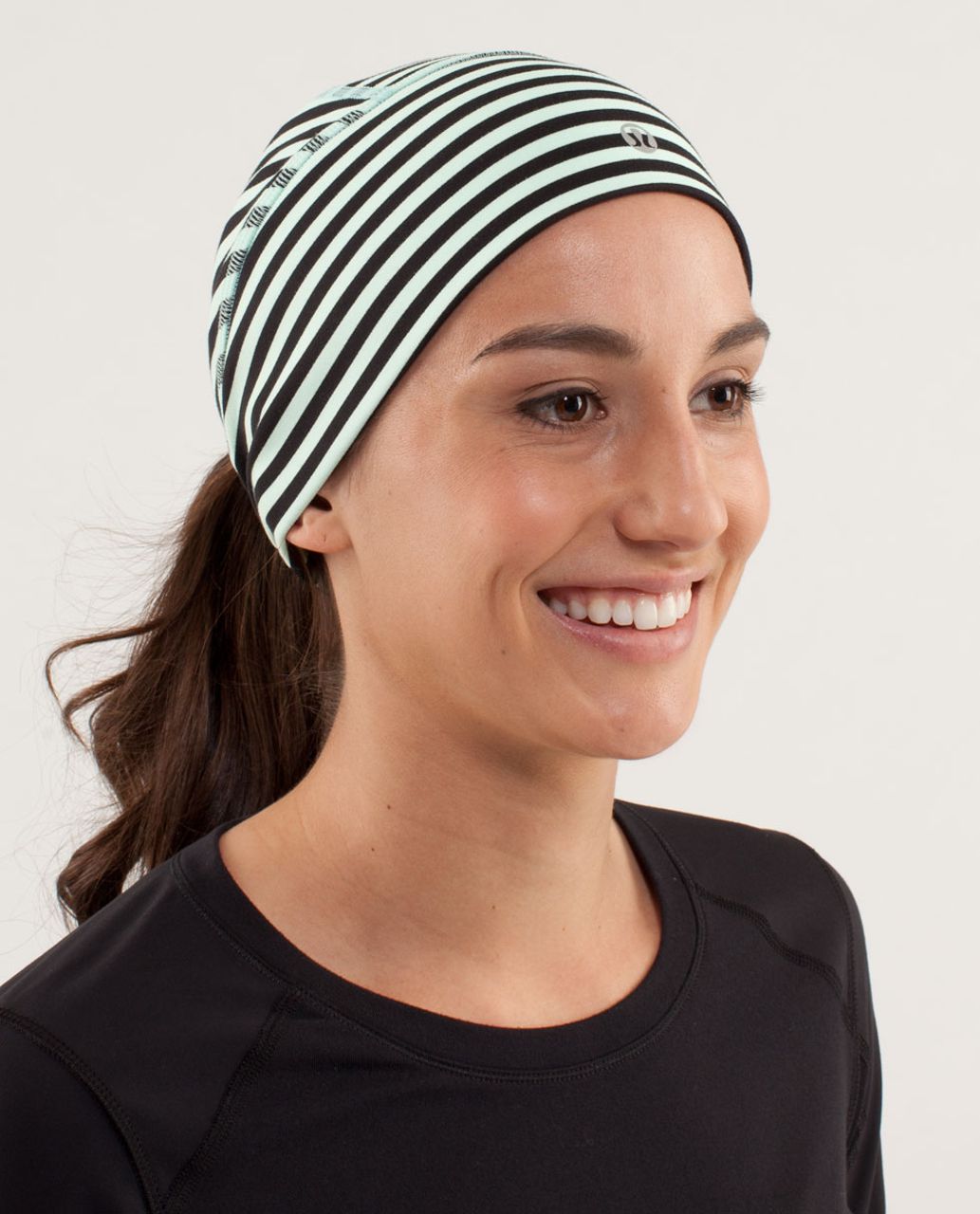 Lululemon Brisk Run Toque - Classic Stripe Mint Moment Black / Mint Moment