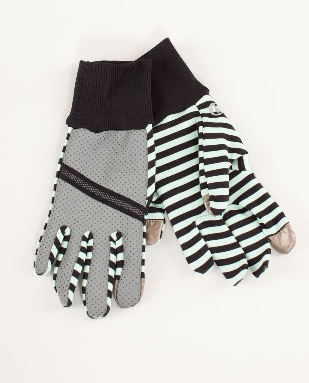 Lululemon Reflective Brisk Run Gloves - Classic Stripe Mint Moment Black / Mint Moment