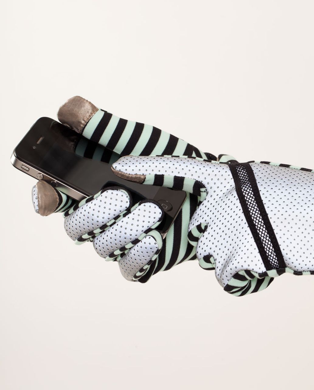 Lululemon Reflective Brisk Run Gloves - Classic Stripe Mint Moment Black / Mint Moment