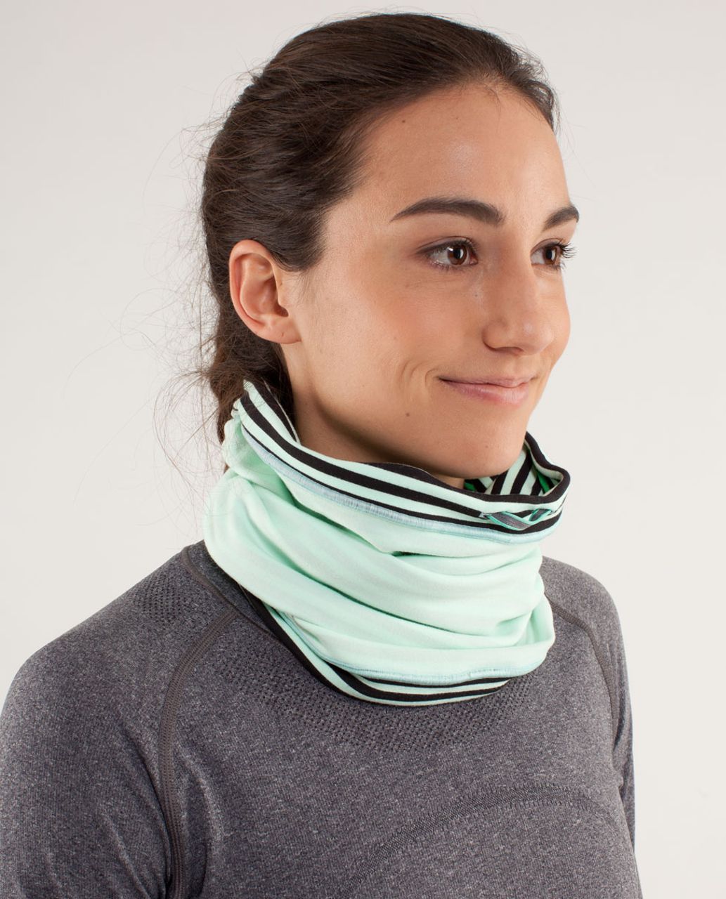 Lululemon Brisk Run Neck Warmer - Classic Stripe Mint Moment Black