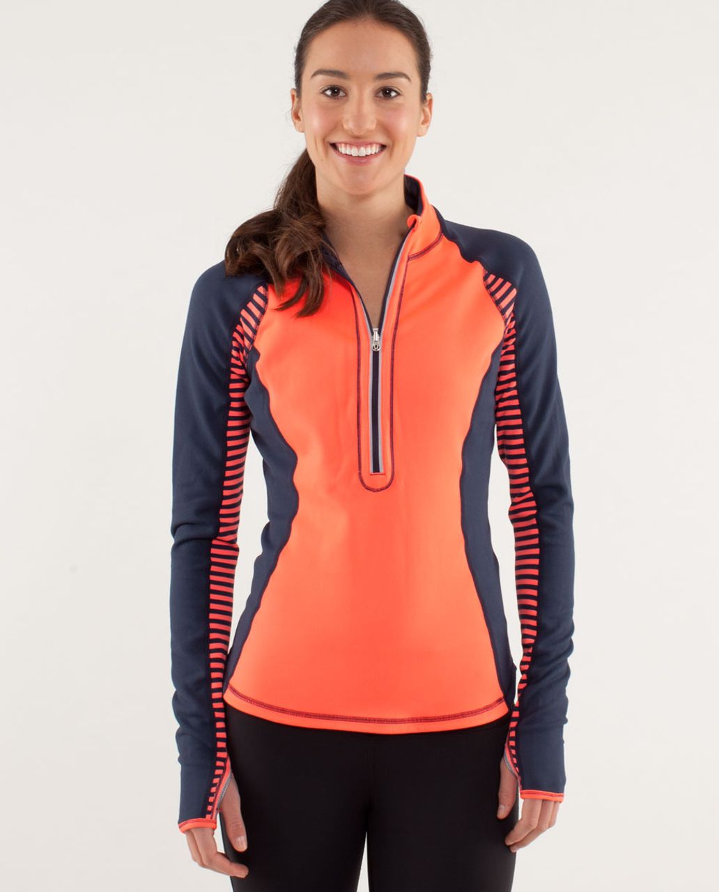 Lululemon Run:  U-Turn Pullover - Light Flare / Inkwell / Classic Stripe Light Flare Inkwell