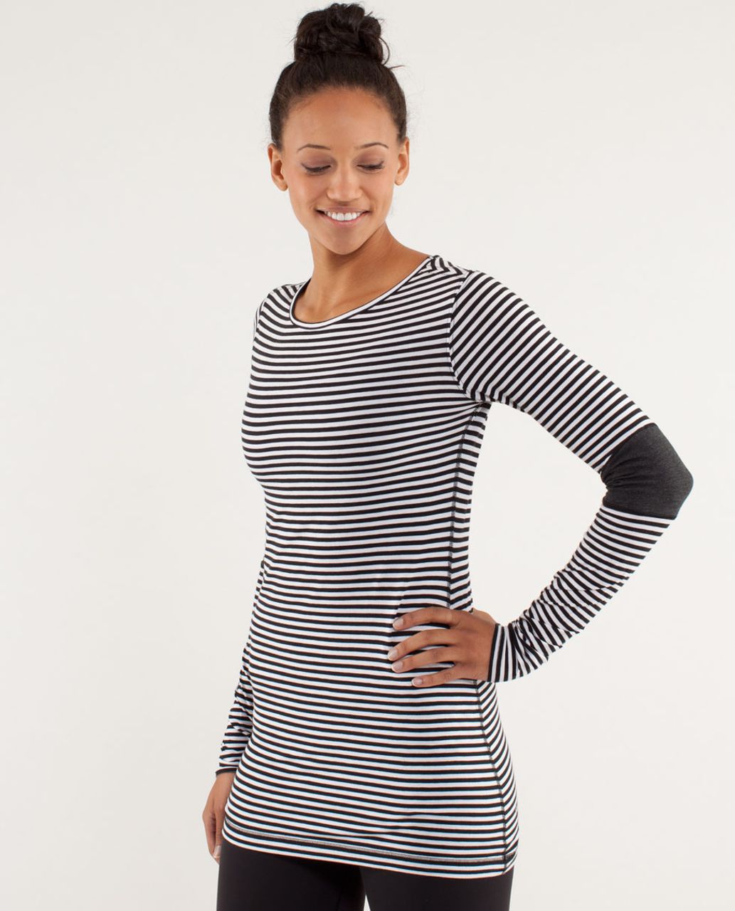 Lululemon Devotion Long Sleeve Tee - Classic Stripe Black White / Heathered Black