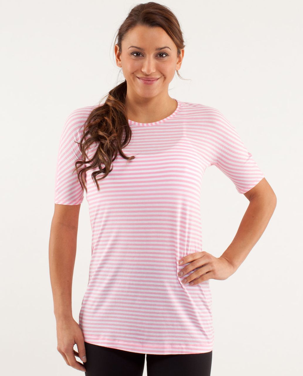 Lululemon Devotion Short Sleeve Tee - Classic Stripe White Pink Shell / Pink Shell