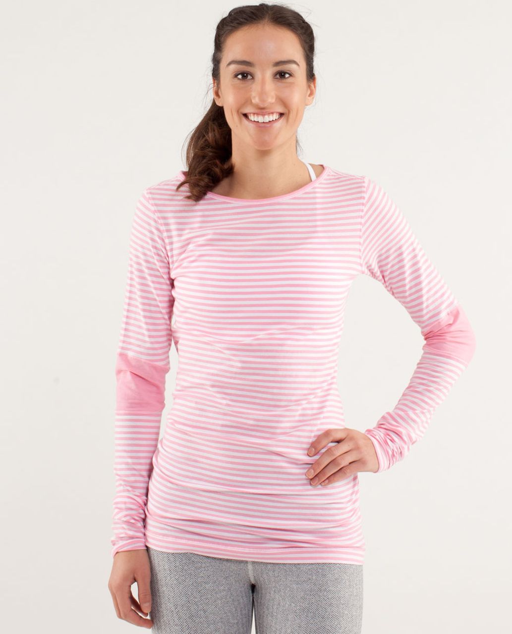 Lululemon Devotion Long Sleeve Tee - Classic Stripe White Pink Shell / Pink  Shell - lulu fanatics