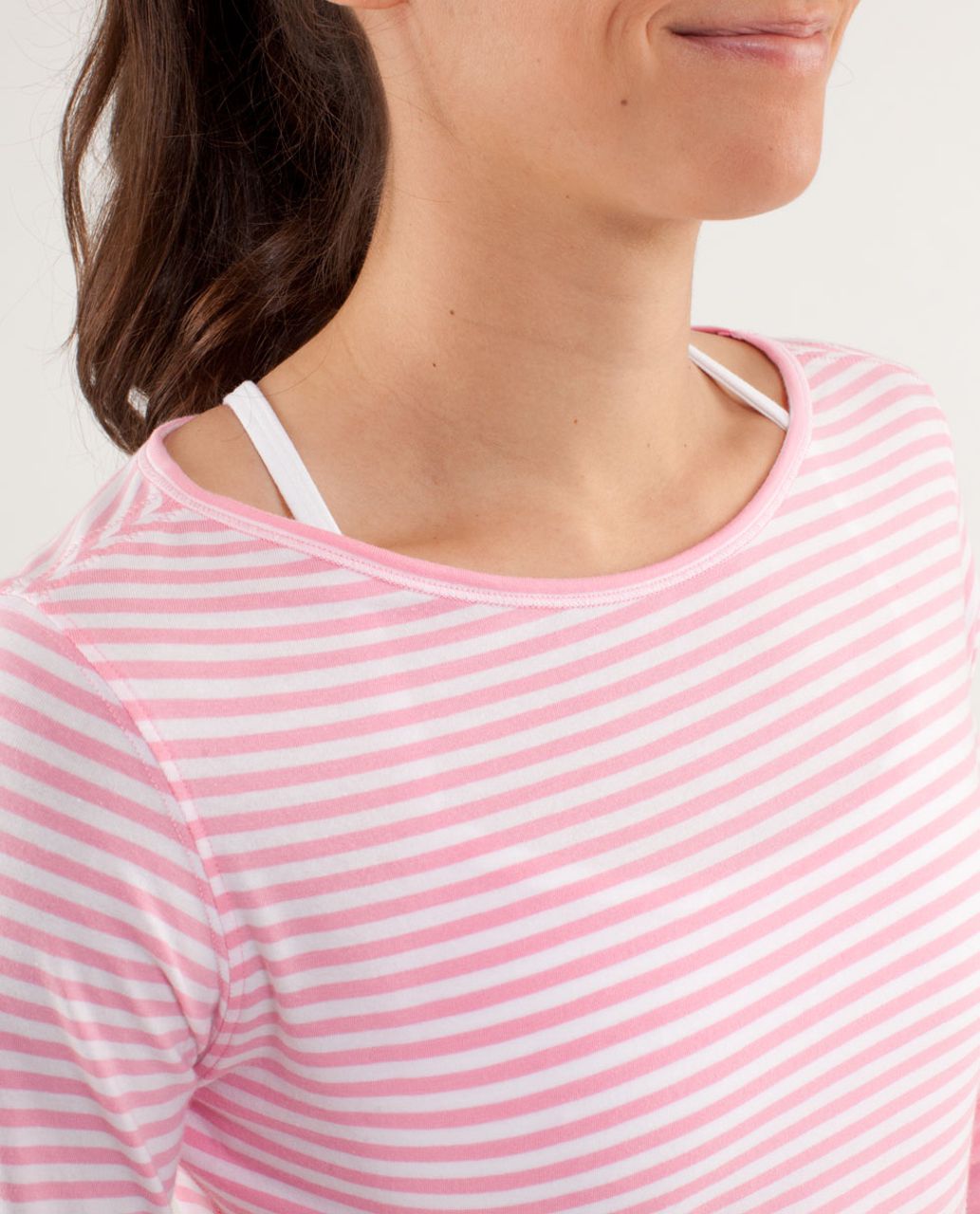 Lululemon Devotion Long Sleeve Tee - Classic Stripe White Pink Shell / Pink Shell