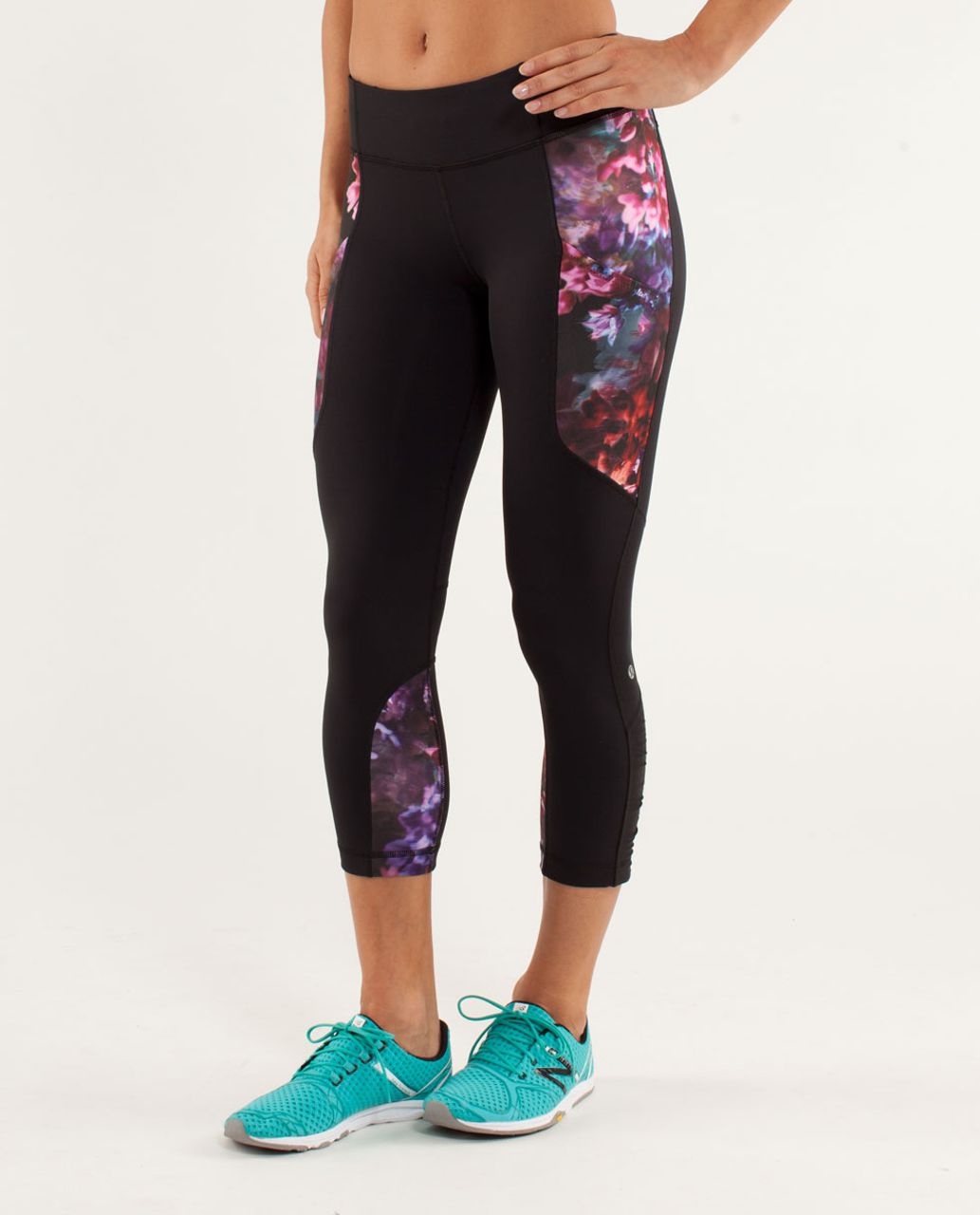 Lululemon Run:  Reflect Crop - Black / Spring Has Sprung Multi