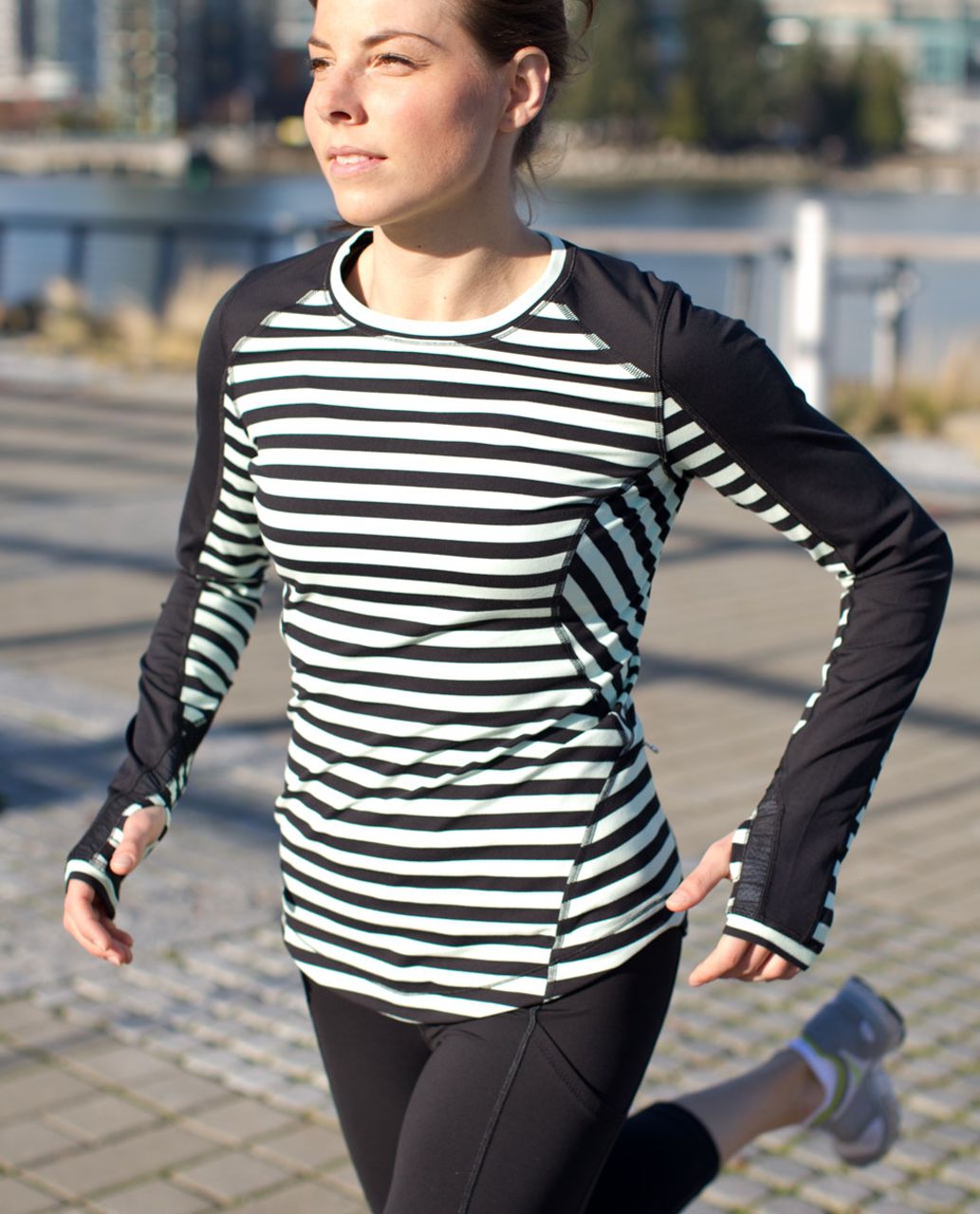 Lululemon Run:  Reflect Long Sleeve - Sea Stripe Mint Moment Black / Black