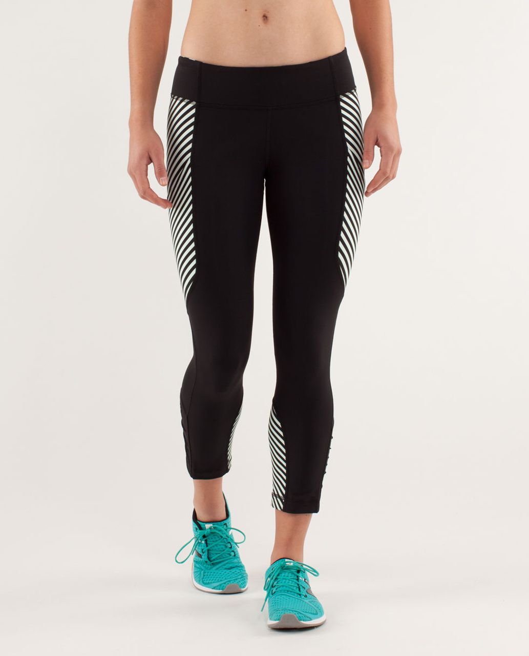 Lululemon Run:  Reflect Crop - Black / Classic Stripe Mint Moment Black